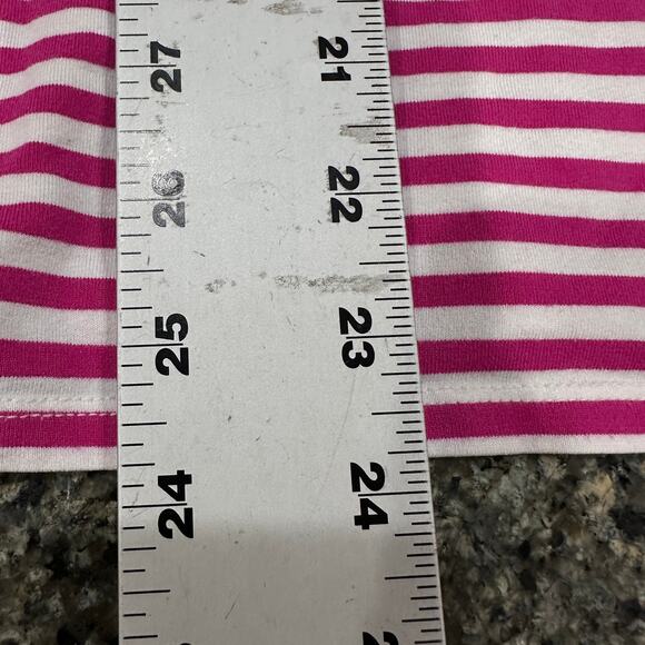 Chicos Tunic Top Size 1 US M 8-10 Pink White Striped Long Sleeves Split Neckline - Picture 6 of 7